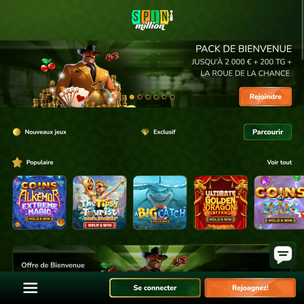Spin Million Casino — Pacchetto di Benvenuto